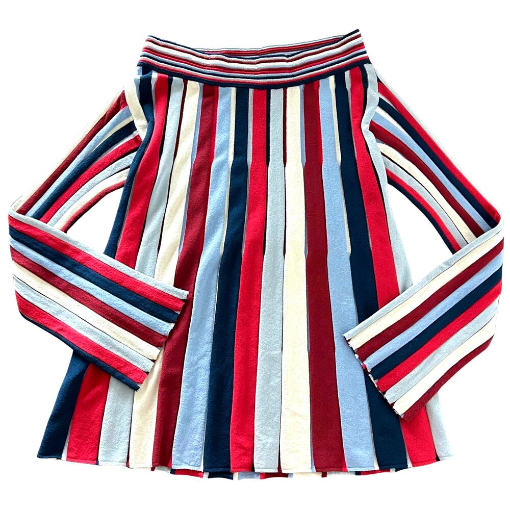 B8 Devotion Made in Italy Knit Top M Red Navy Cream Stripe Bell Sleeve Flare